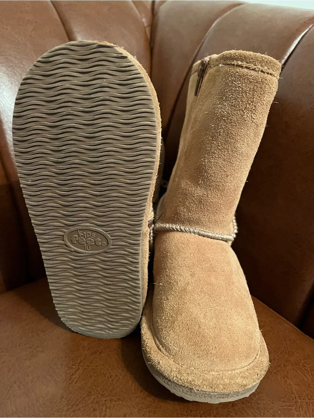 Kid’s “Kid’s Feet-Brand” “Little Zana-Style Name” Real Suede Exterior with Faux
